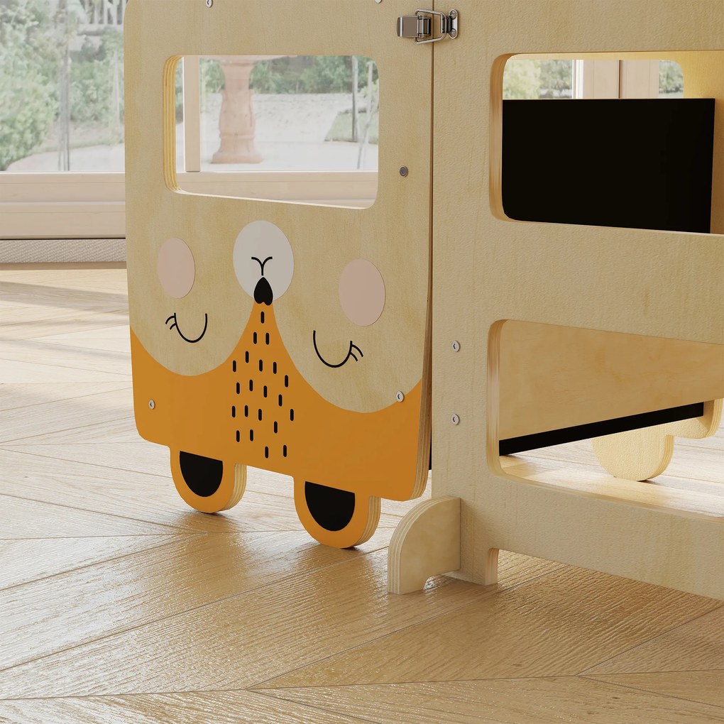 Turn Montessori AIYAPLAY pentru Copii 2-5 Ani cu Tablă și Măsuță, Scăunel pentru Copii din Placaj, 57x39x93 cm, Culoare Lemn | Aosom Romania