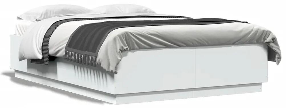 3209604 vidaXL Cadru de pat cu lumini LED, alb, 150x200 cm, lemn prelucrat