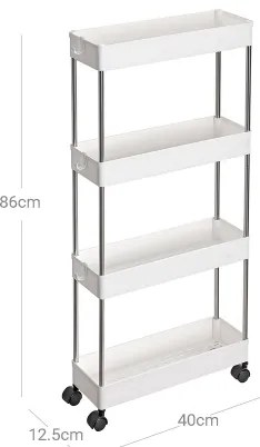 Cărucior de depozitare pe roți MARGE, alb