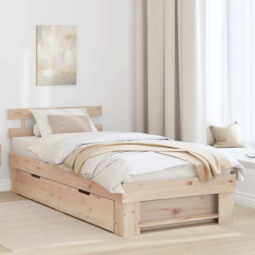 vidaXL Cadru de pat cu headboard Maro 75 x 190 cm Lemn masiv de pin