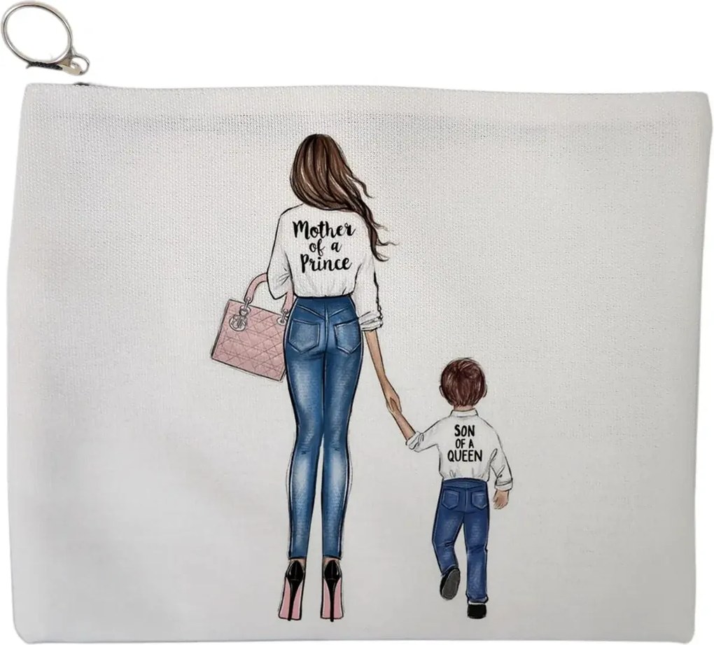 Portfard Cosmetice tip Plic, model Mother of a prince, 23x18 cm, Alb, BEKZ®