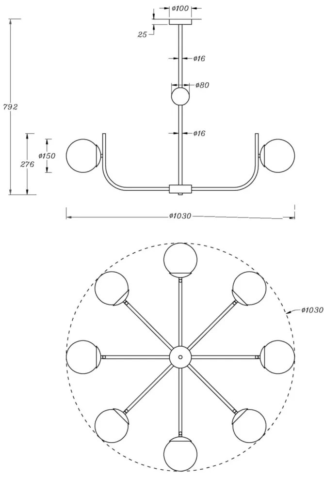Lustra suspendata cu 8 brate design elegant Randez-Vous MYMOD109PL-08BS