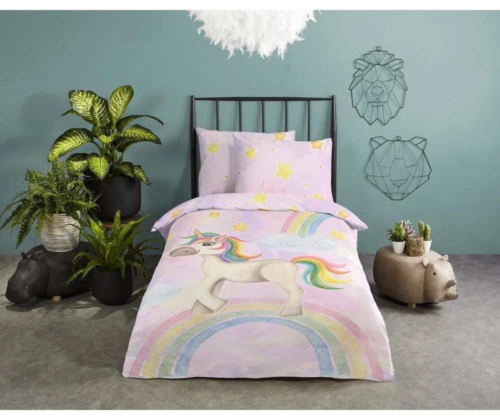 Lenjerie de pat pentru copii roz din bumbac pentru pat de o persoană 140x200 cm Unisweet – Good Morning