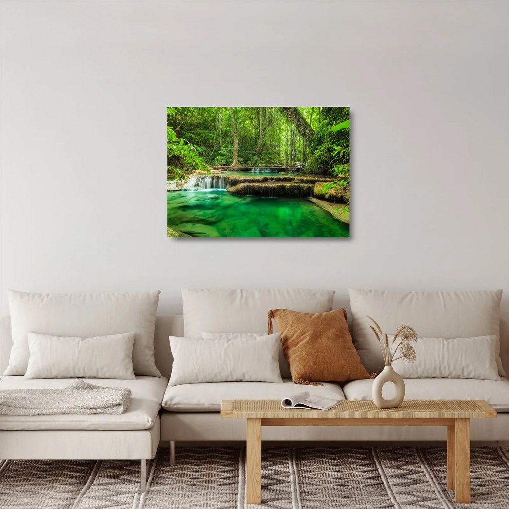 Tablou pe sticlă - Cascada verde (70x50 cm)