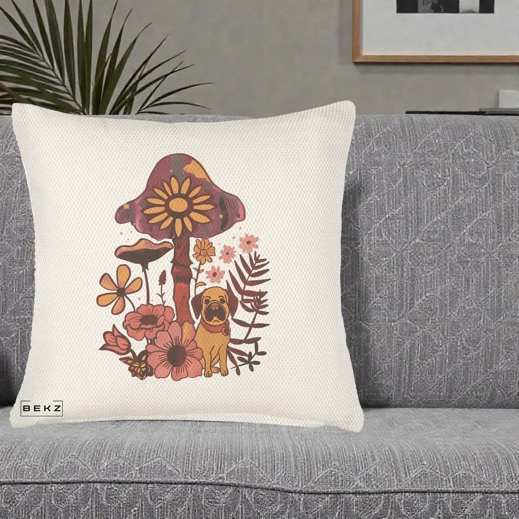 Perna Decorativa Ciuperca Caine Boho, 40x40 cm, Crem Reliefat, Husa Detasabila, Perna Inclusa, BEKZ®