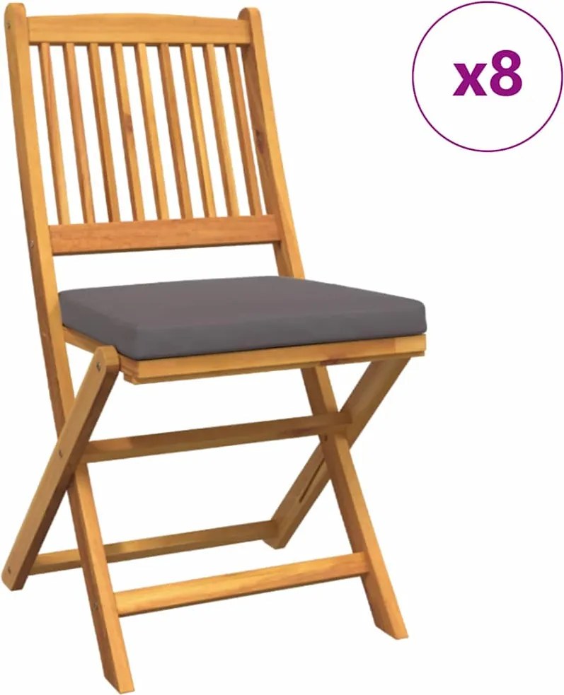 vidaXL Scaun pliant 8 pcs Gri 49 x 57.5 x 92cm Lemn masiv de acacia
