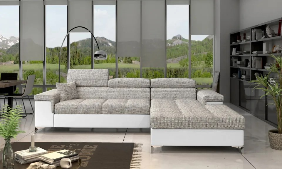 Coltar tapitat, extensibil, cu spatiu pentru depozitare, 280x90x205 cm, Ricardo R01, Eltap (Culoare: Gri pepit / Berlin 01)