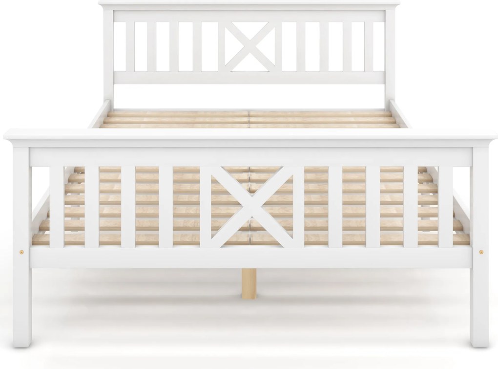 Pat matrimonial cu design minimalist, fără saltea, 140x200 cm, Alb