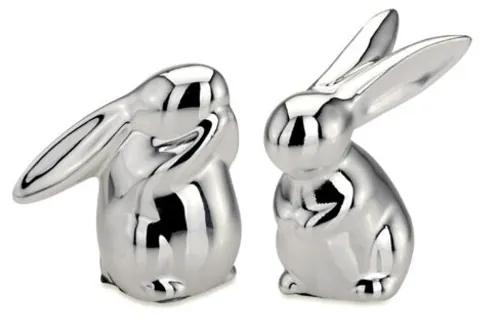 Set 2 decoratiuni Small Rabbits, Hermann Bauer, 4x4.5x6.5 cm, portelan, argintiu