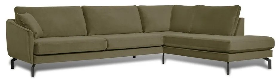 Colțar verde din catifea (cu șezlong pe partea dreaptă) Magic - Scandic