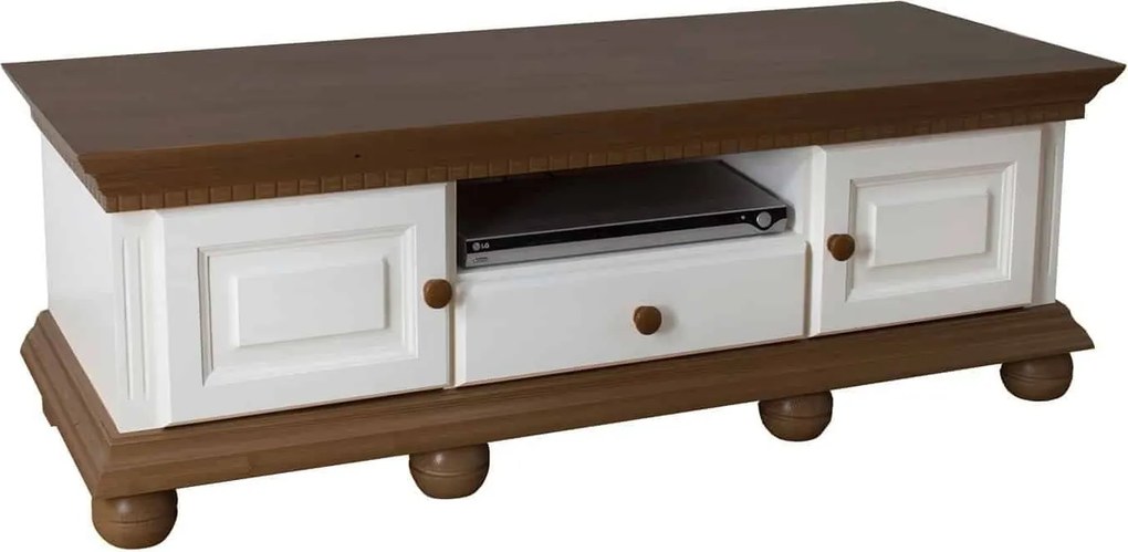 Comodă TV lemn masiv nuc Margaret Alb/, 135 × 45 × 56 cm