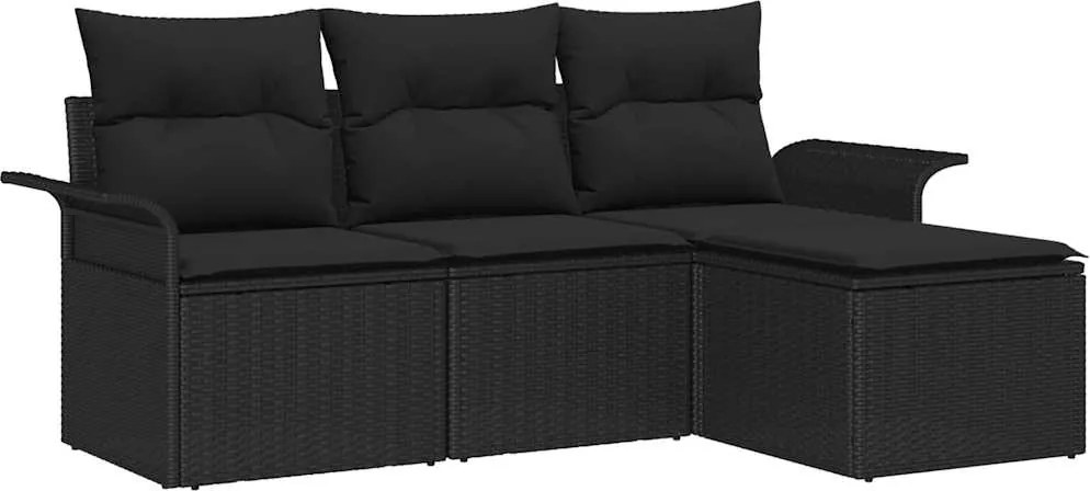 vidaXL Set de canapele pentru grădină cu pernă 4 pcs Negru Rattan poli