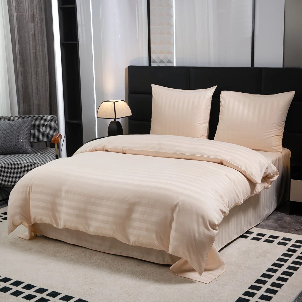 Lenjerie de pat hoteliera din microfibra JASMINE sampanie - dungi 2 cm Dimensiune lenjerie de pat: 2 buc 70 x 90 cm | 200 x 220 cm
