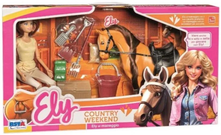 SET PAPUSA FASHION 29 CM, CU CAL SI ACCESORII INGRIJIRE, VESTIMENTATIE SPECIFICA COUNTRY - RS TOYS (RS11953)