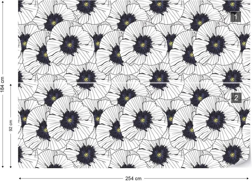 Fototapet GLIX - Vintage Poppies Pattern + adeziv GRATUIT Tapet nețesute - 254x184 cm