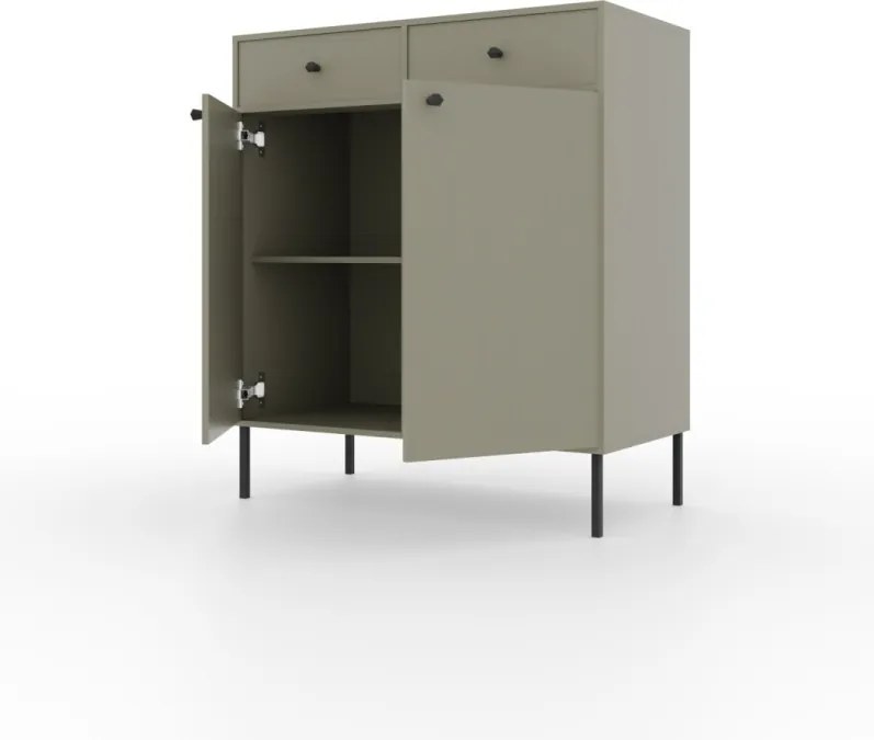 Comodă cu doua usi si doua serare, 84x41x94cm, Tili System, ADRK Furniture (Culoare: Negru / Negru)