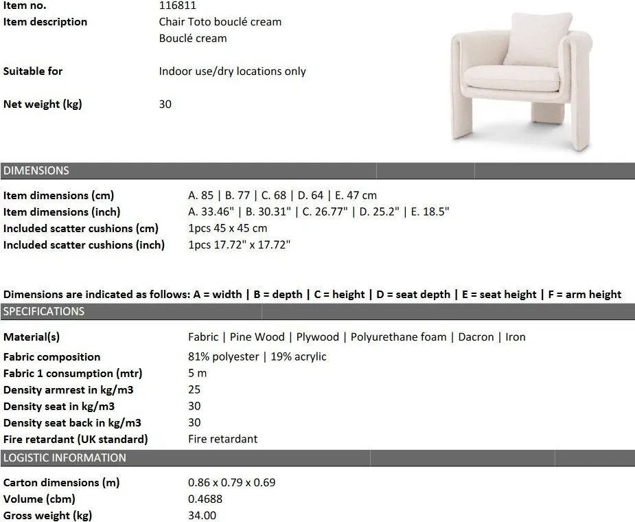 Fotoliu LUX design elegant Toto, Boucle cream