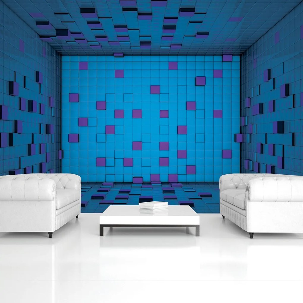 Fototapet - 3D încăpere din cuburi albastre (152,5x104 cm)