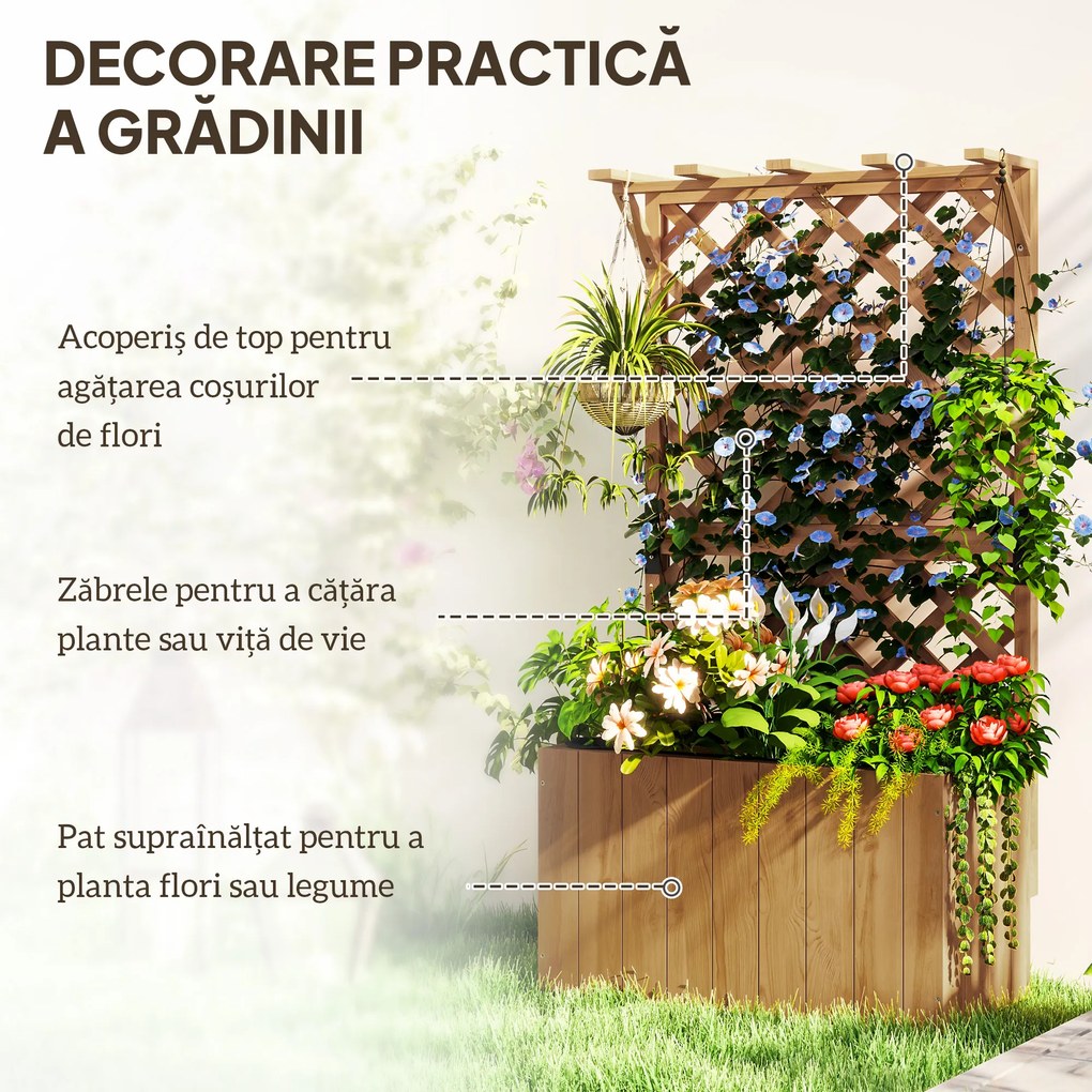 Outsunny Pat de Grădină Ridicat din Lemn cu Spalier și Pergolă 64x33x122 cm | Aosom Romania