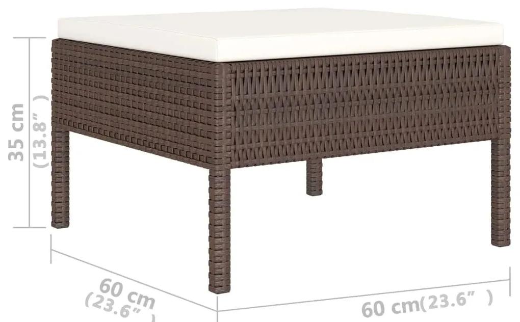 Set mobilier de gradina cu perne, 6 piese, maro, poliratan Maro, 4x mijloc + 2x suport pentru picioare, 1