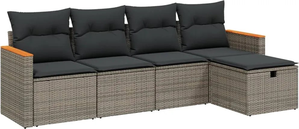 vidaXL Set canapea de grădină cu perne, 5 piese, gri, poliratan