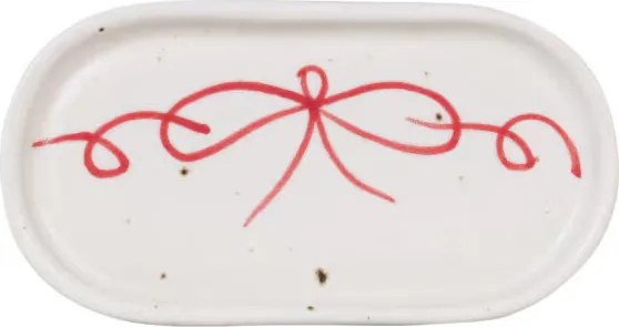 Farfurie mică decorativă vintage din ceramică, alb cu detalii albastre „Viola Bow”