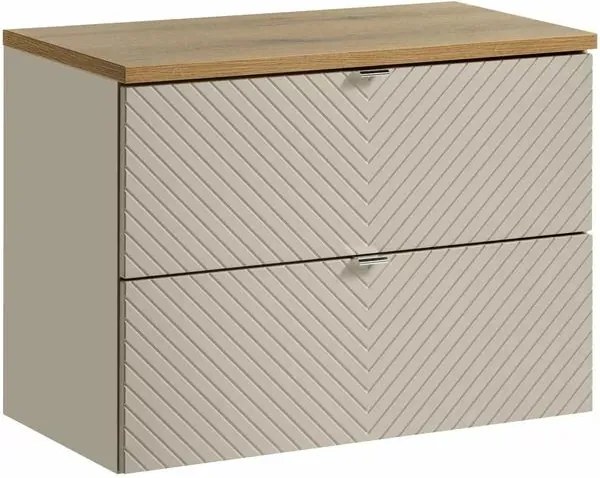 Set dulap baza suspendat 80 cm cu blat Comad Viva stejar Coast Evoke si bej cașmir mat