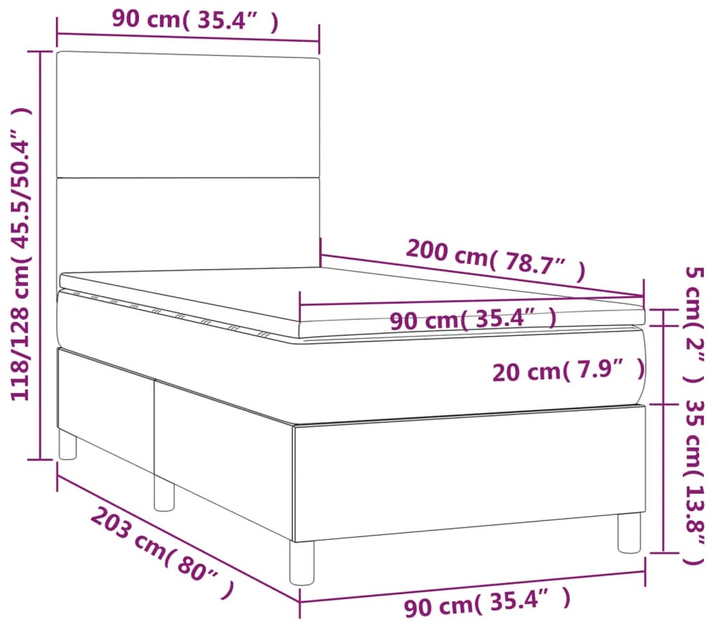 Pat box spring cu saltea, crem, 90x200 cm, textil Crem, 90 x 200 cm, Design simplu