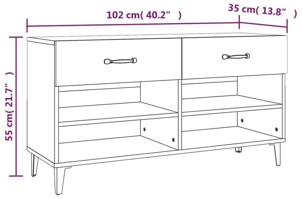 Pantofar, stejar fumuriu, 102x35x55 cm, lemn compozit