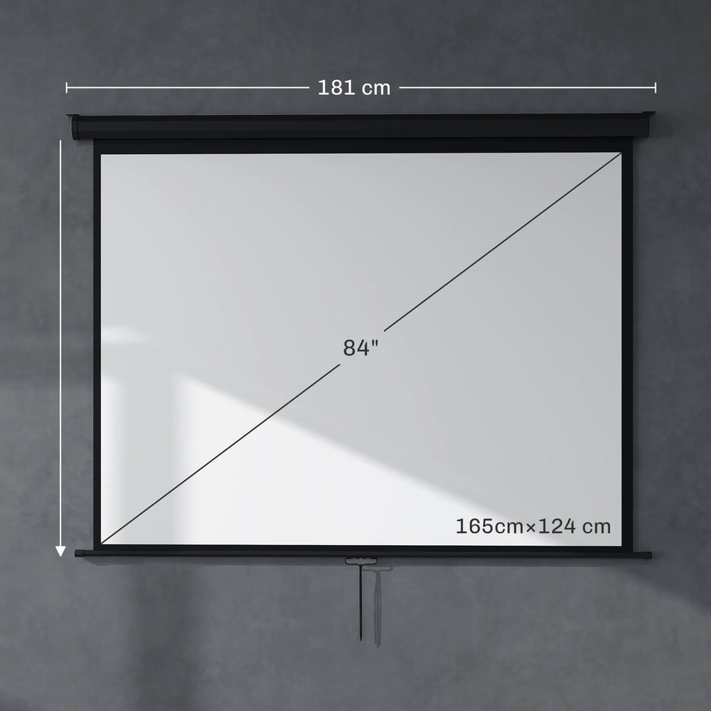 HOMCOM Ecran de Proiecție 84", Format 4:3, Unghi de 160° și Montare pe Tavan sau Perete, Negru | Aosom Romania