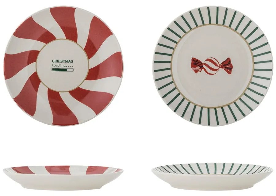 Farfurii roșii-crem 2 buc. pentru desert, din gresie ø 12,5 cm, cu model de Crăciun Yule – Bloomingville