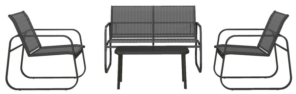 Outsunny Salon de grădină 4 piese cu 2 fotolii 1 canapea 2 locuri de exterior și masă de cafea blat sticlă securizată | Aosom Romania