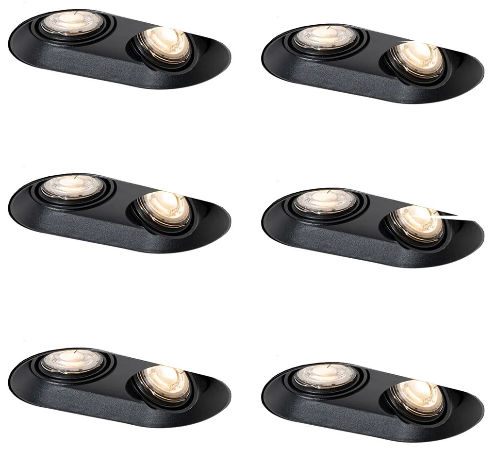 Set de 6 spoturi încastrate rotunjite negre GU10 50mm cu 2 lumini - Hubs