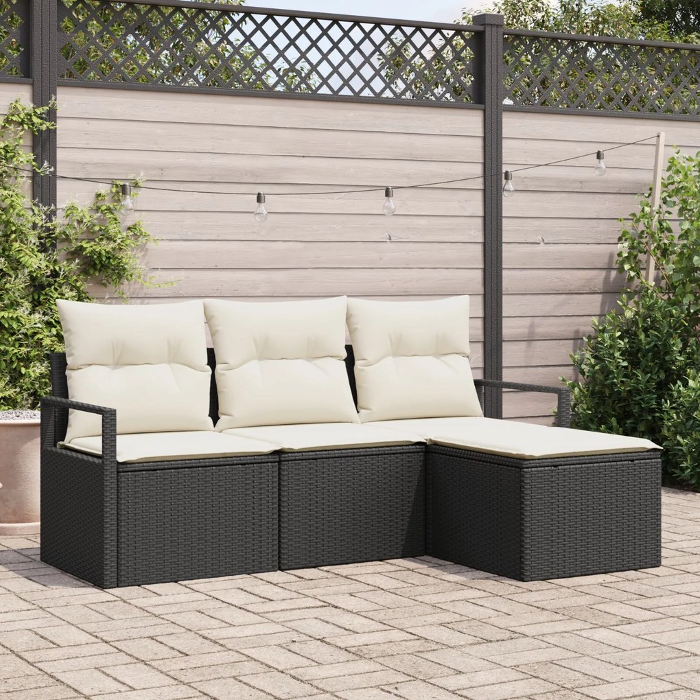 Set Canapea vidaXL cu 4 Piese Perne Negru Ratan Poli
