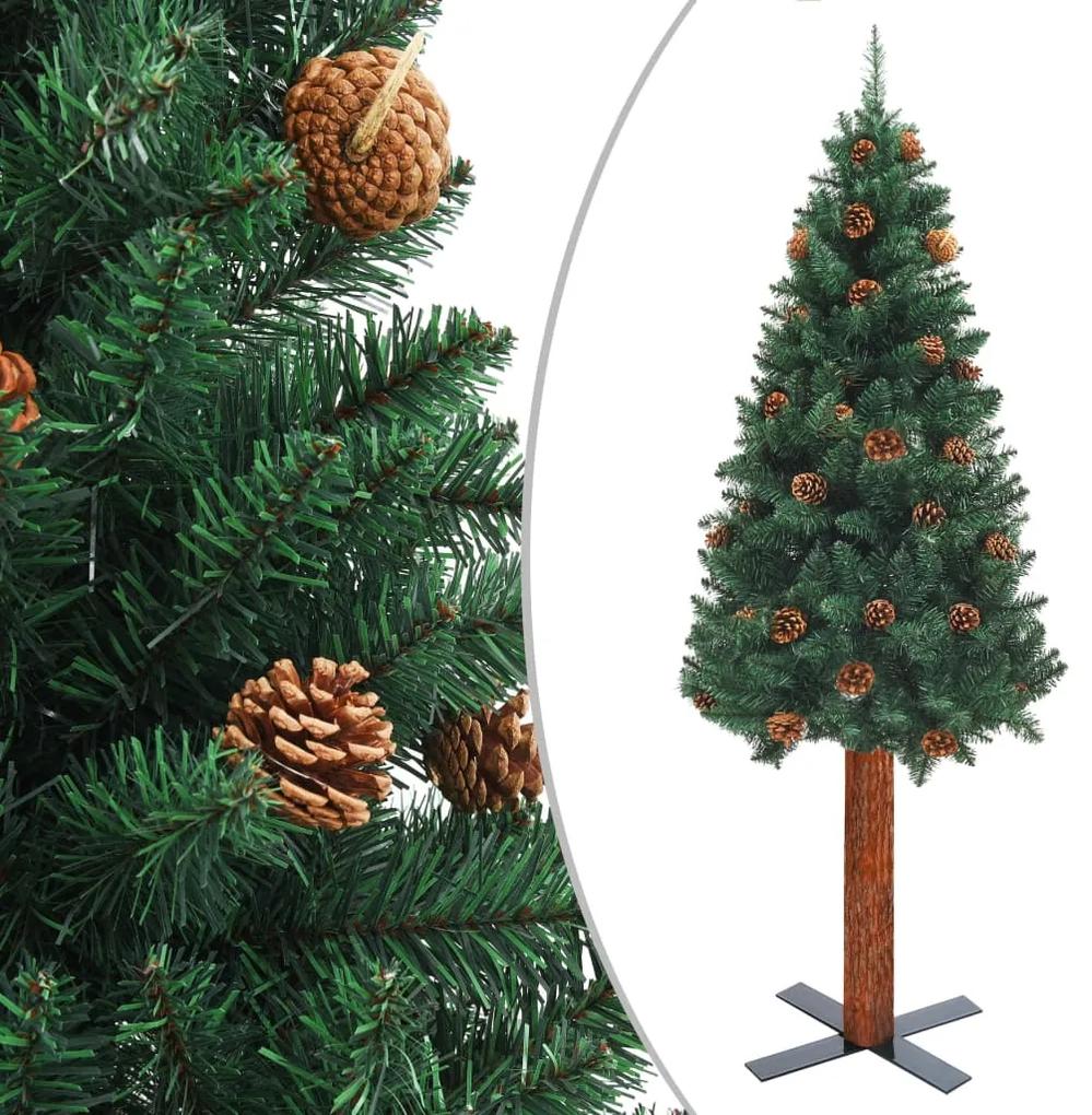 vidaXL Pom crăciun artificial subțire lemn și conuri verde 180 cm pvc