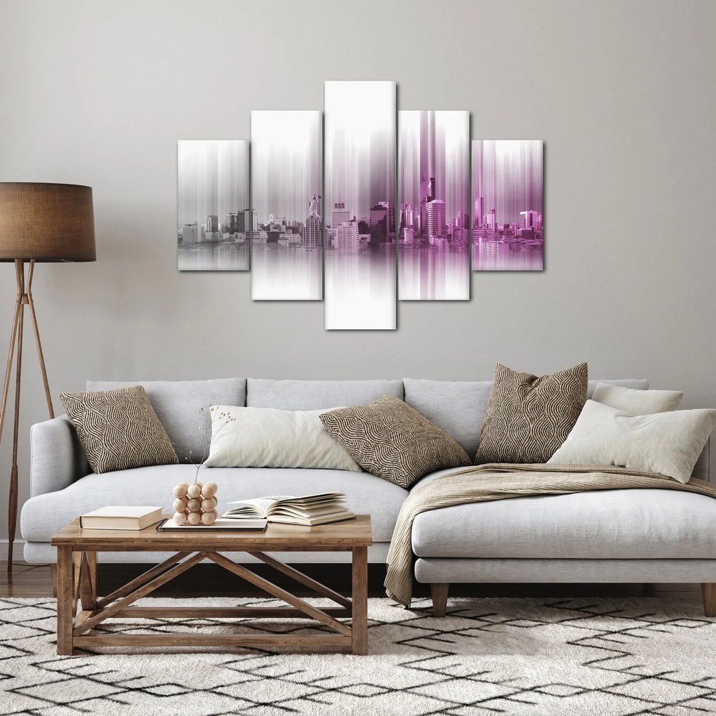 Tablou - Panorama orașului, roz-gri (150x105 cm)