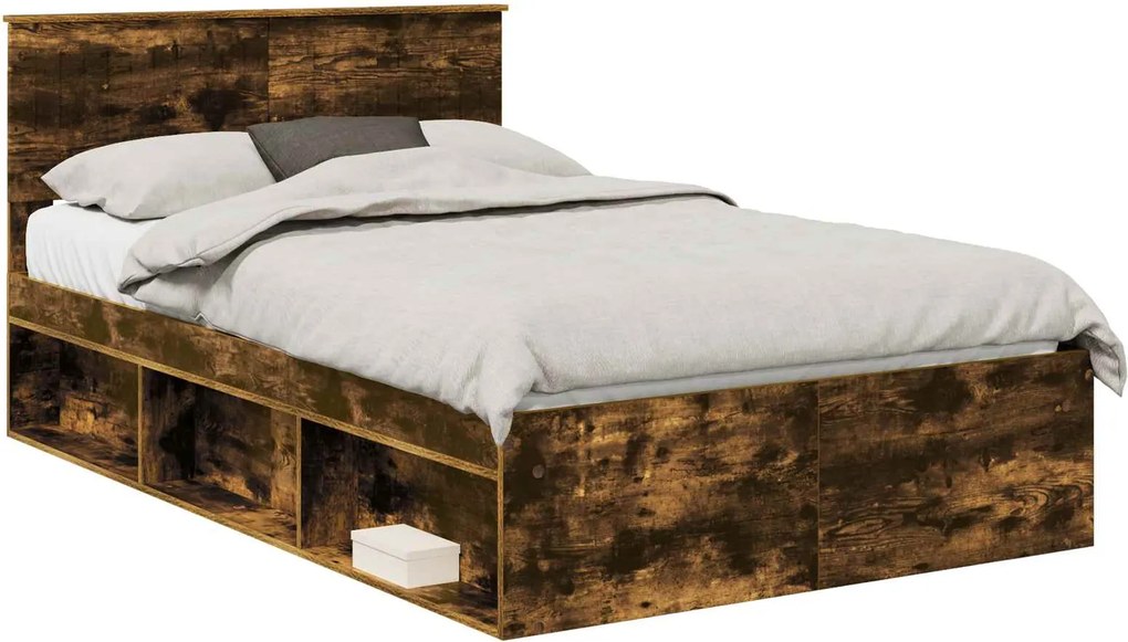 vidaXL Cadru de pat Stejar fumuriu 120 x 190 cm Lemn de pin masiv