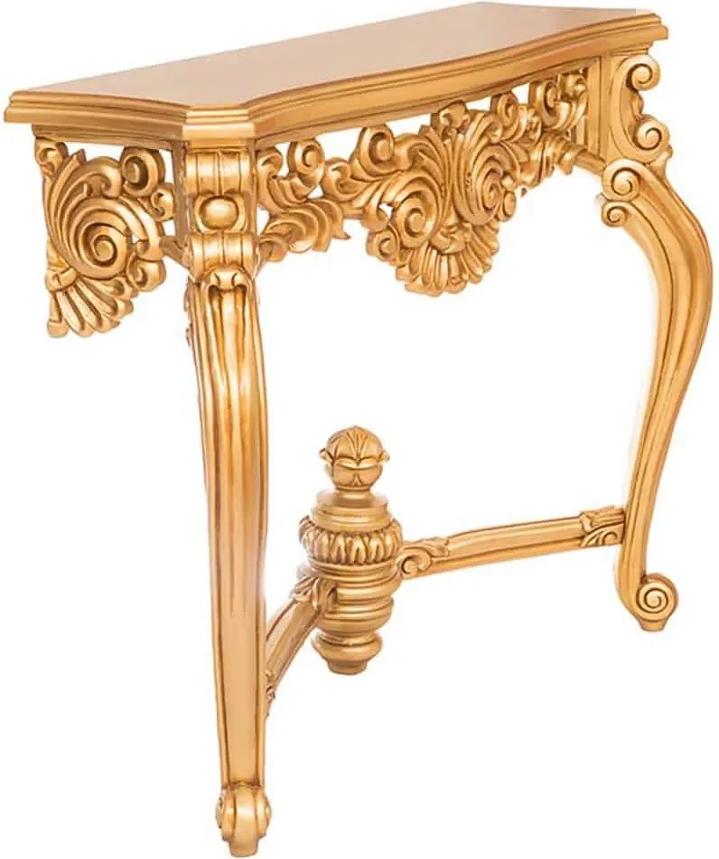 Set lemn masiv Consolă și Oglindă Sculptată Auriu