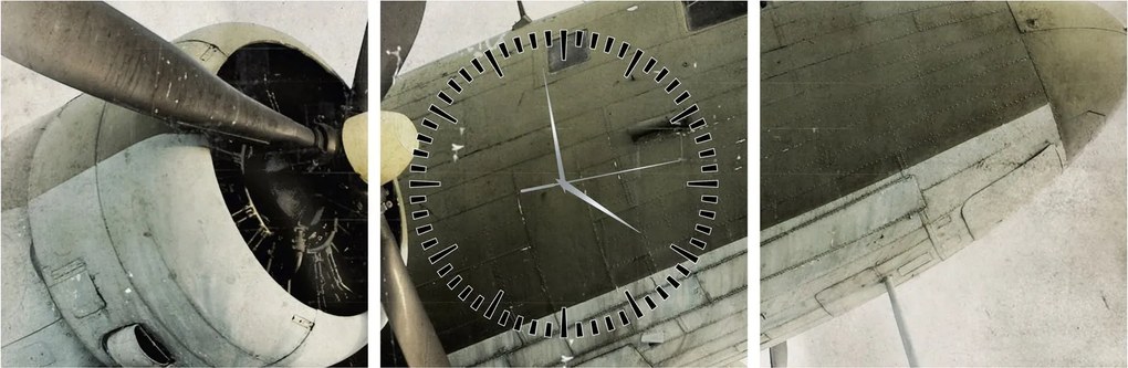 Tablou - Avion vechi cu elice (cu ceas) (90x30 cm)
