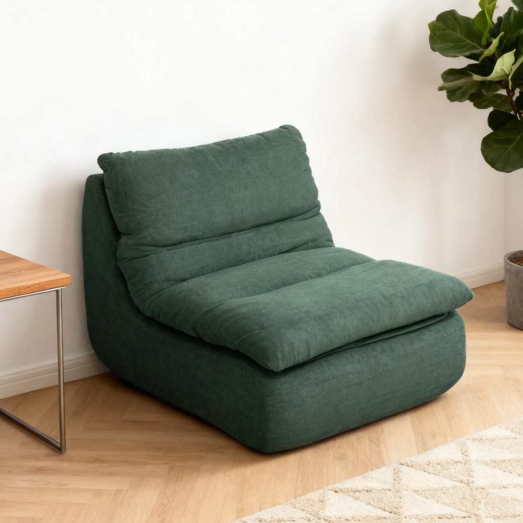 HOMCOM Scaun de Podea Modern și Capitonaț din Țesătură cu Aspect Catifelat Verde | Aosom Romania