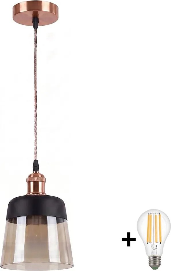 Brilagi - Lustră LED R GLASS 1xE27/60W/230V Ø 15,5 cm cupru/bej fumuriu/negru