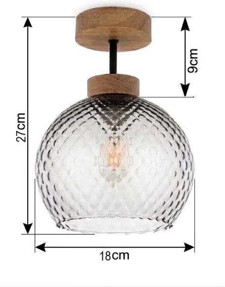 BRILAGI - LED plafonieră aplicată R GLASS 1xE27/60W/230V Ø 18 cm stejar/gri fumuriu