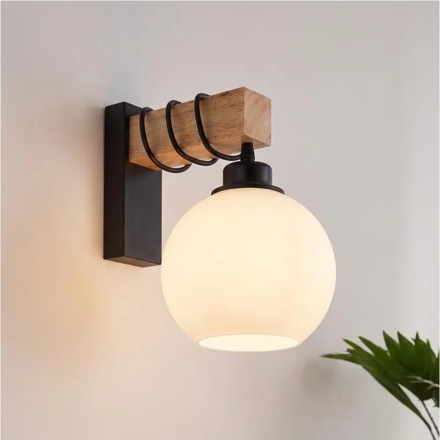 Brilagi - Aplica de perete WOOD GLASS 1xE27/60W/230V pin/negru/alb