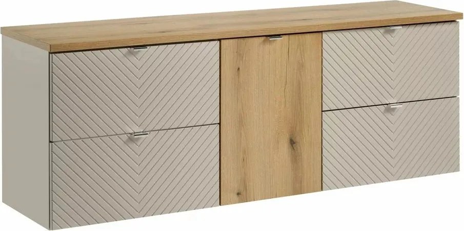 Set dulap baza suspendat 160 cm cu blat si dulap lateral Comad Viva stejar Coast Evoke si bej cașmir mat