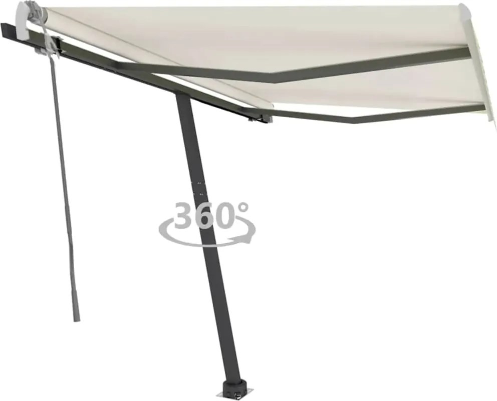 vidaXL Copertină autonomă retractabilă manual, crem, 350x250 cm
