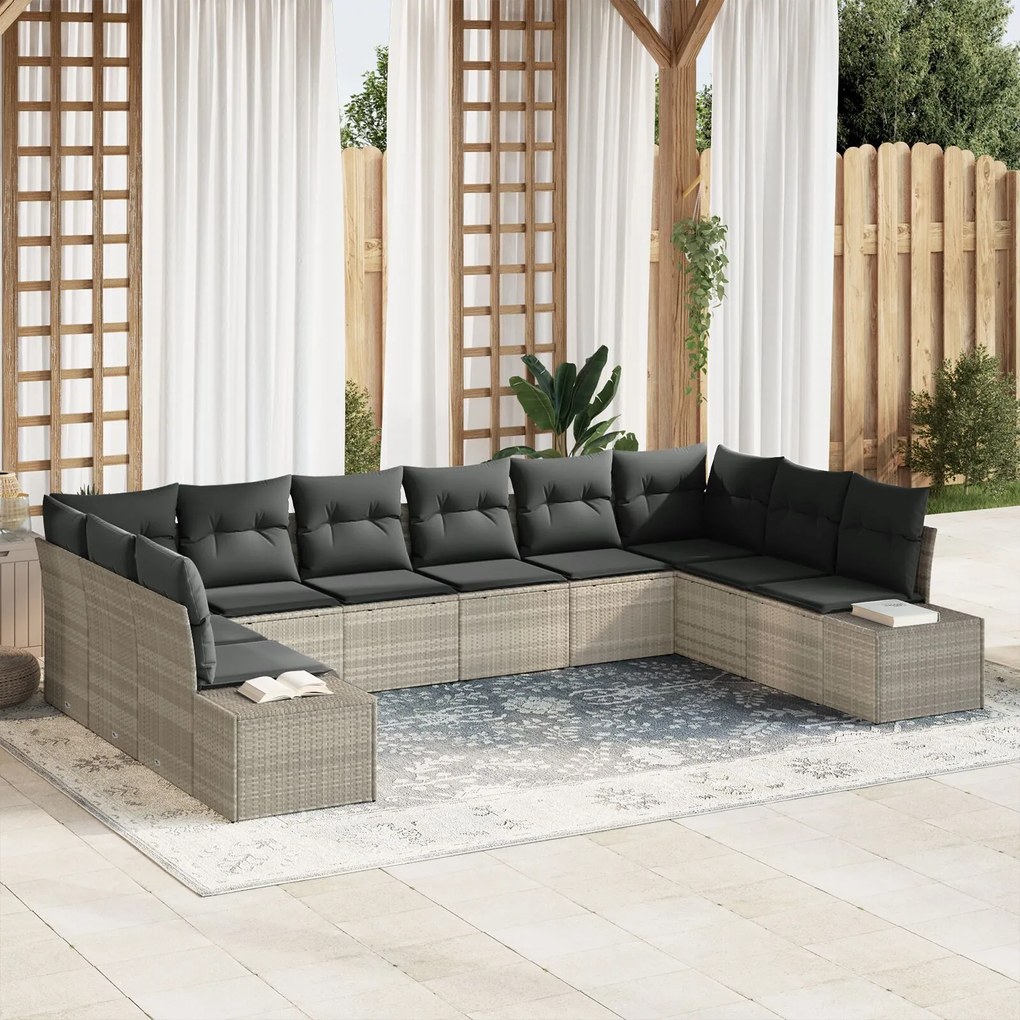 vidaXL Set de canapele pentru grădină 10 pcs Gri deschis Rattan poli