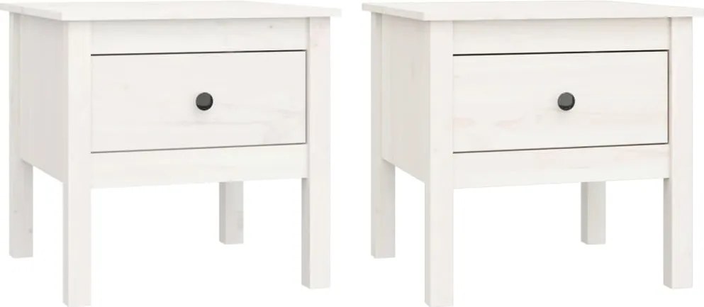 vidaXL Mese laterale, 2 buc., alb, 50x50x49 cm, lemn masiv de pin