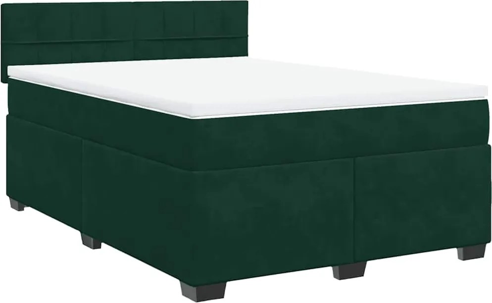 vidaXL Pat box spring cu saltea, verde închis, 140x190 cm, catifea