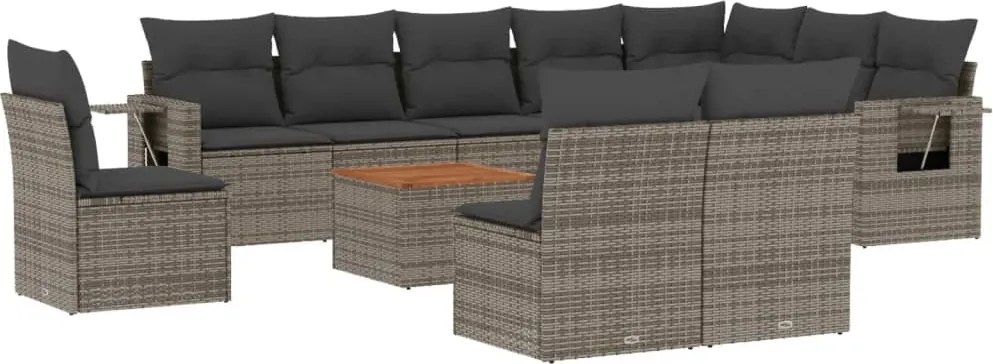vidaXL Set canapele de grădină cu perne, 11 piese, gri, poliratan