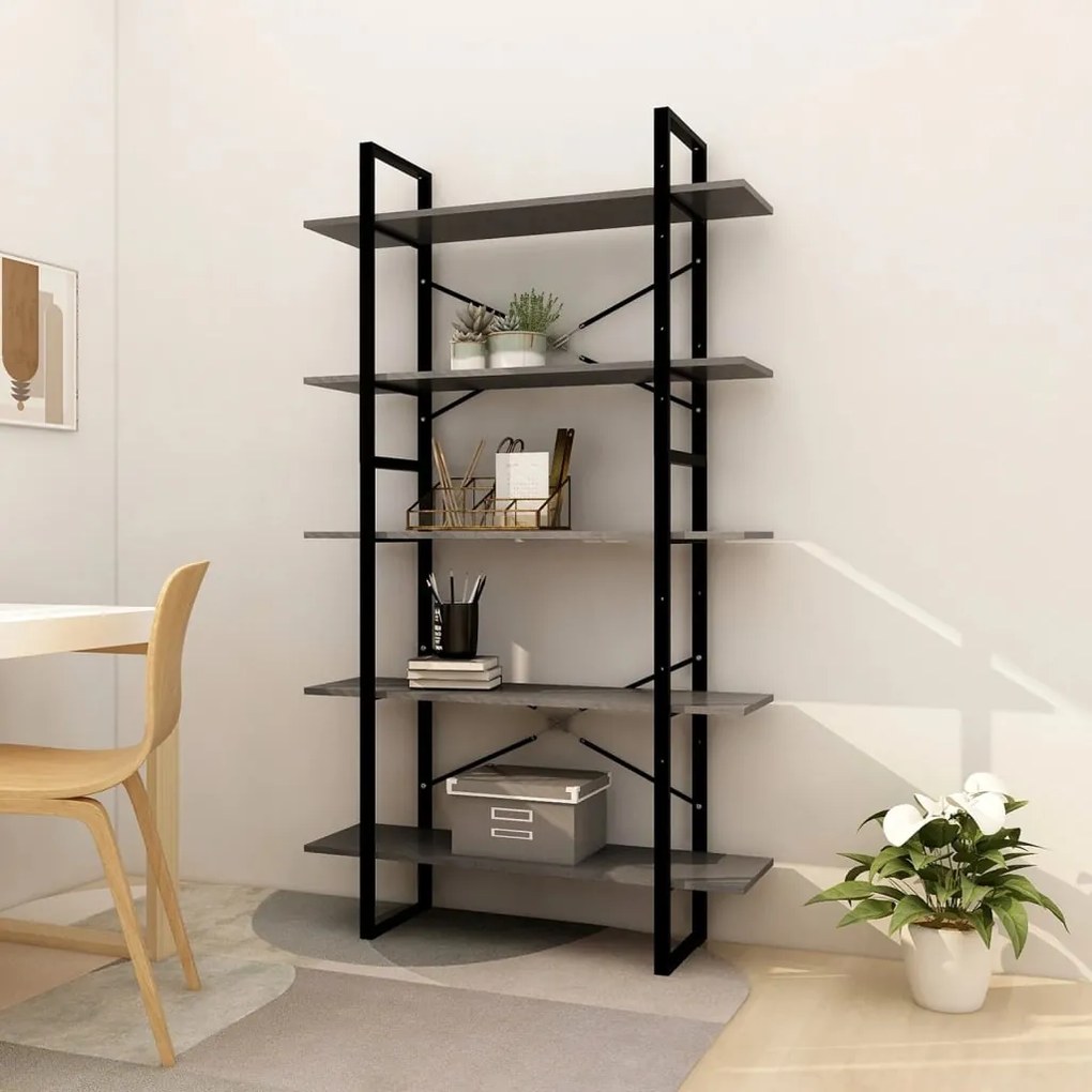 3082005 vidaXL Bibliotecă cu 5 rafturi, gri, 100x30x175 cm, lemn masiv de pin
